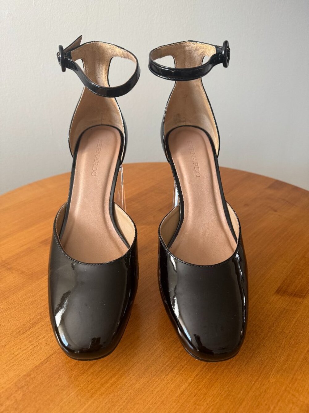 Bernardo Black Patent Leather Ankle Strap Heels